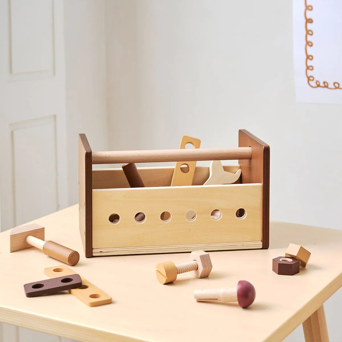 Boîte à outils en bois «Noyer» | 20 accessoires inclus
